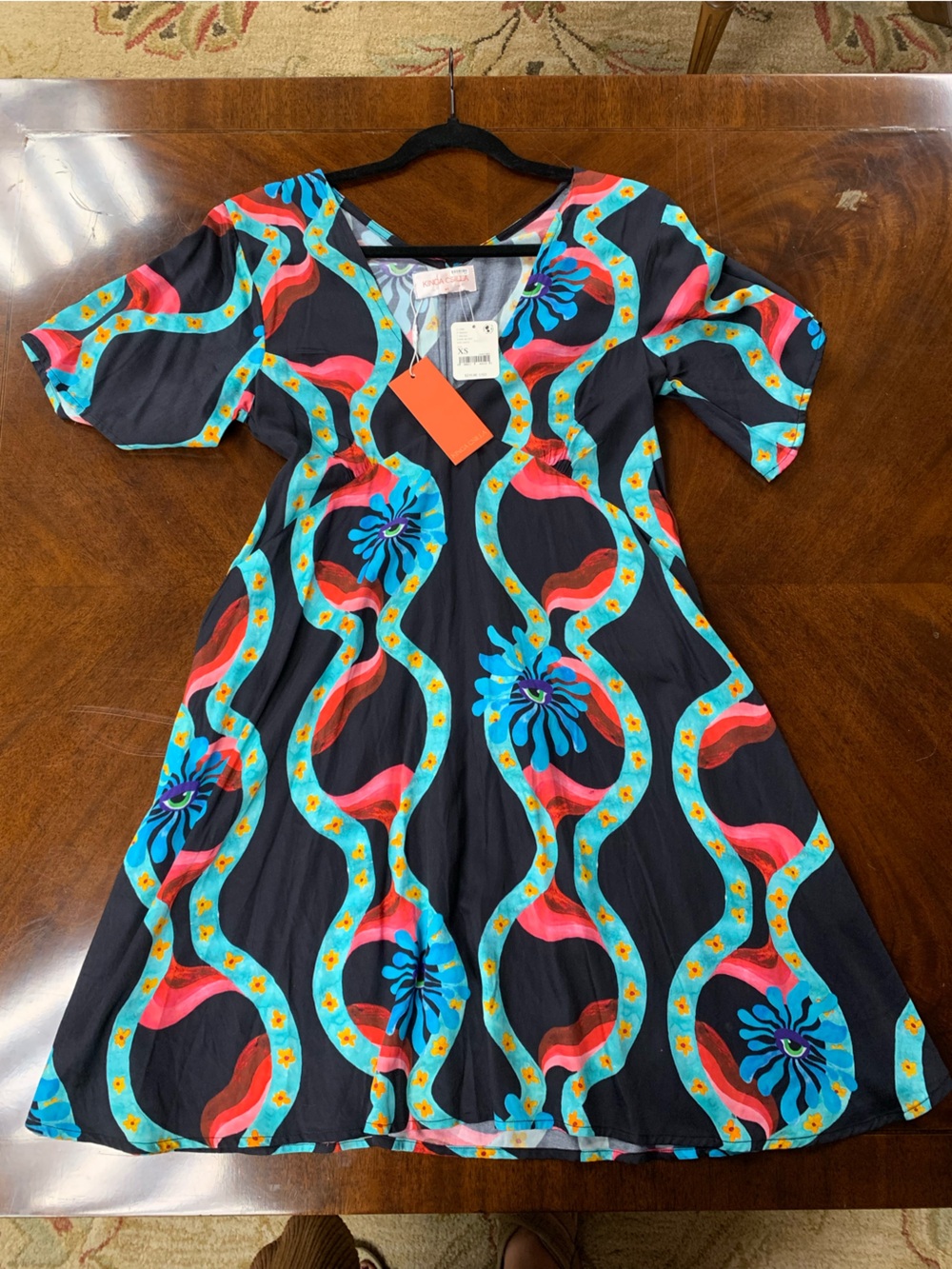 KINGA CSILLA Bright Floral Wave Dress - Black & Turquoise